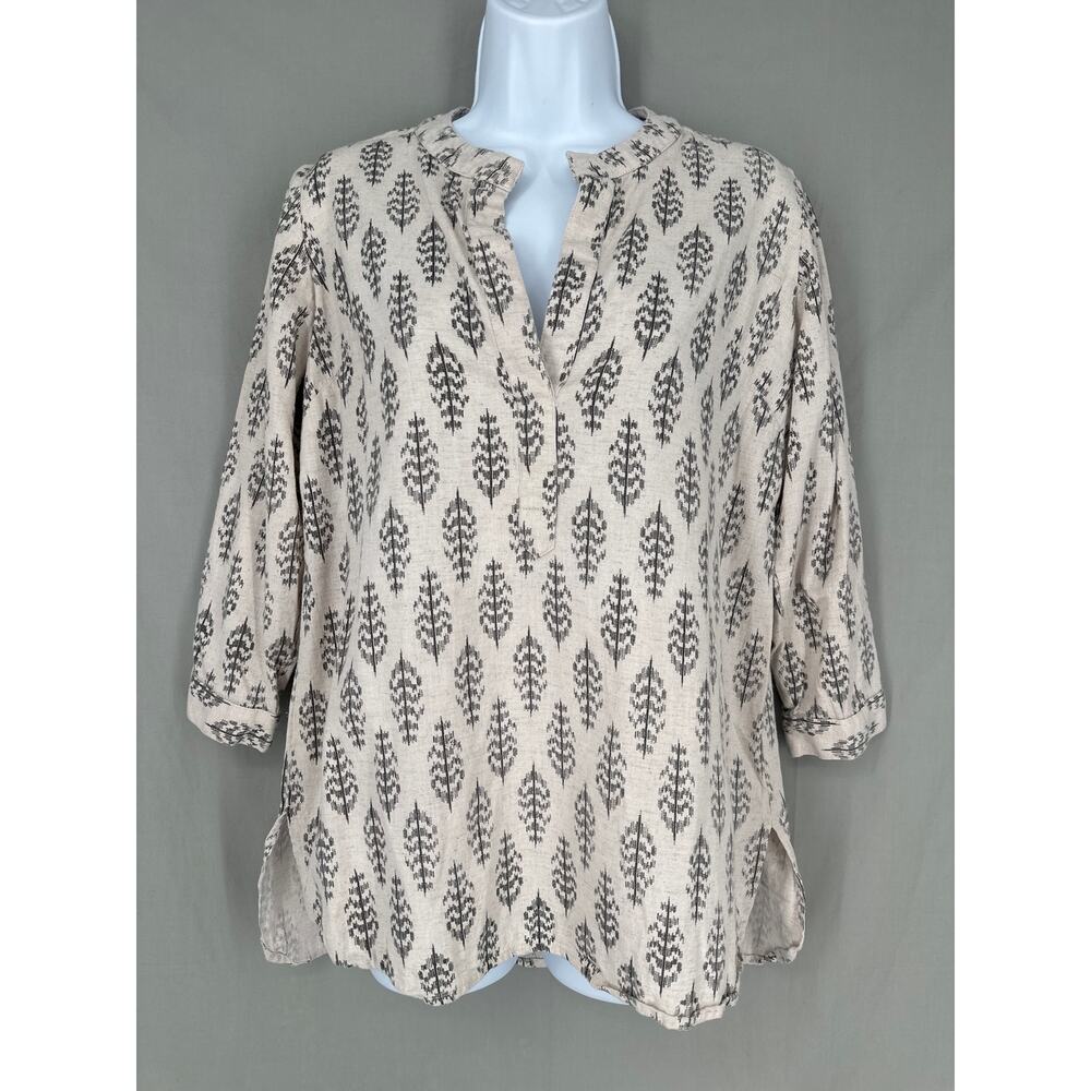 Madison Mathews Top Womens XS Beige Cotton Flowy India Bohemian Boho Batik
